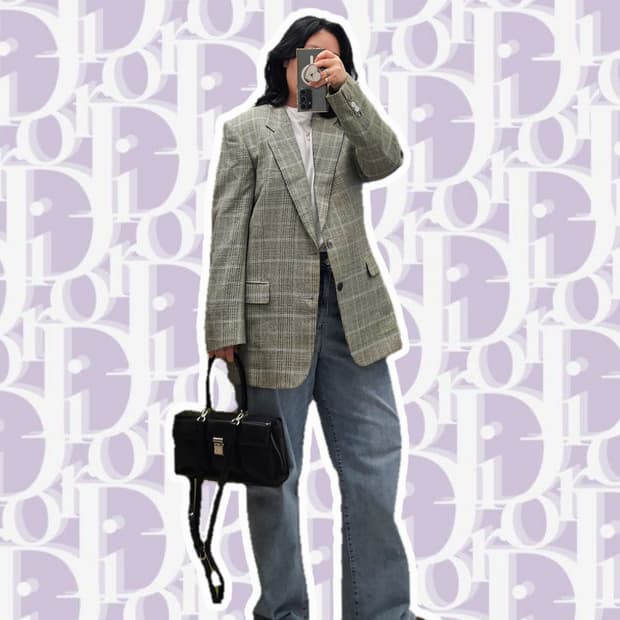 Christian Dior Monsieur 울 실크 그린 체크자켓