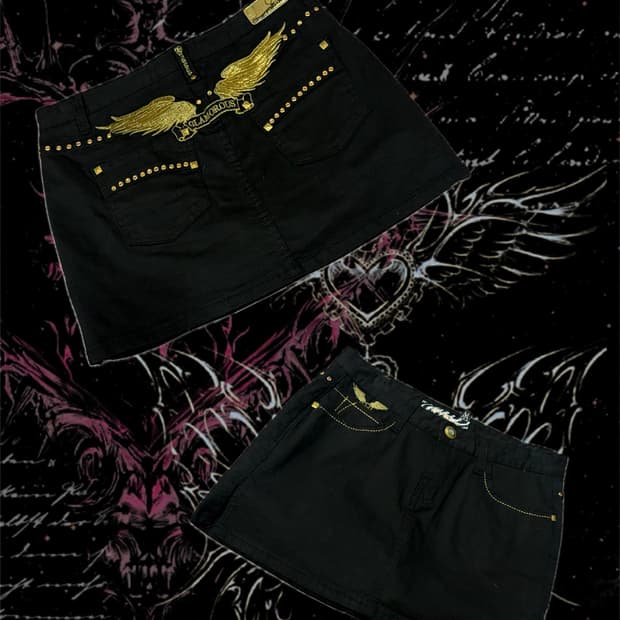 Y2k Gothic gold wing studs mini skirt