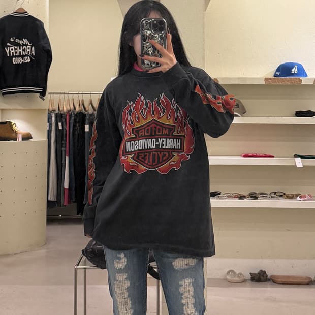 할리데이비슨 빈티지 플레임 로고 롱슬리브 U1322