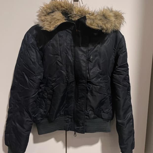 빈티지 네이비 퍼 패딩 봄버 자켓 점퍼 L