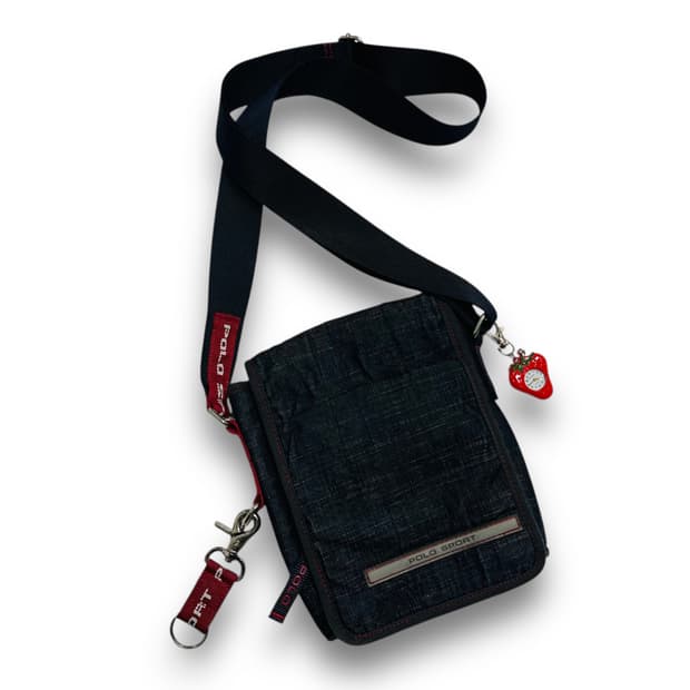 폴로 스포츠 90s 문구 키링 디테일 미니 데님 크로스백