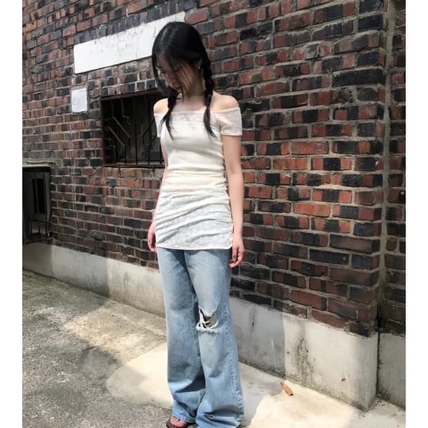 그린씨 데미지 와이드 부츠컷 데님 s