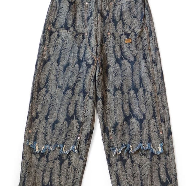 캐피탈 페더 패턴 데님 와이드 팬츠 진한인디고컬러