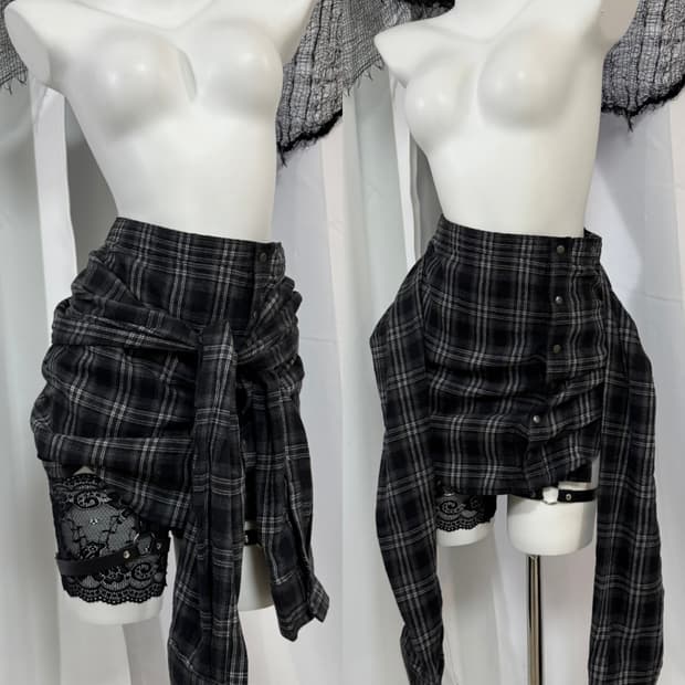 leathery check skirt