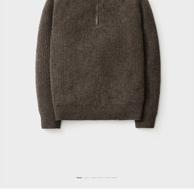 포터리 울 하이넥 하프 집업 니트 브라운
