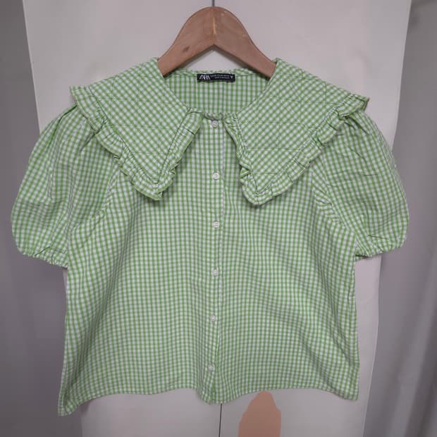 ZARA 자라 파스텔 그린 퍼프소매 블라우스 XS ✨️정품✨️