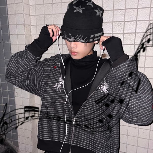 Red Star Unicorn Striped Zip Hoodie