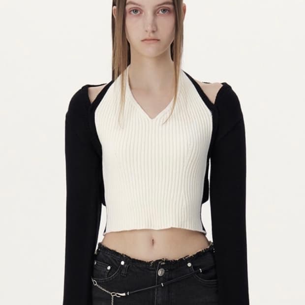 YUSE 홀터 니트 탑 & 레이어드 볼레로 니트