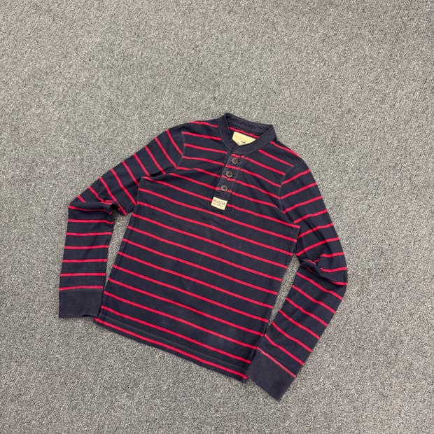 홀리스터 빈티지 y2k 여성 스트라이프 헨리넥 롱슬리브