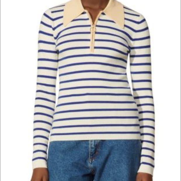 Sandro 산드로 스트라이프 집업 카라 니트 1사이즈