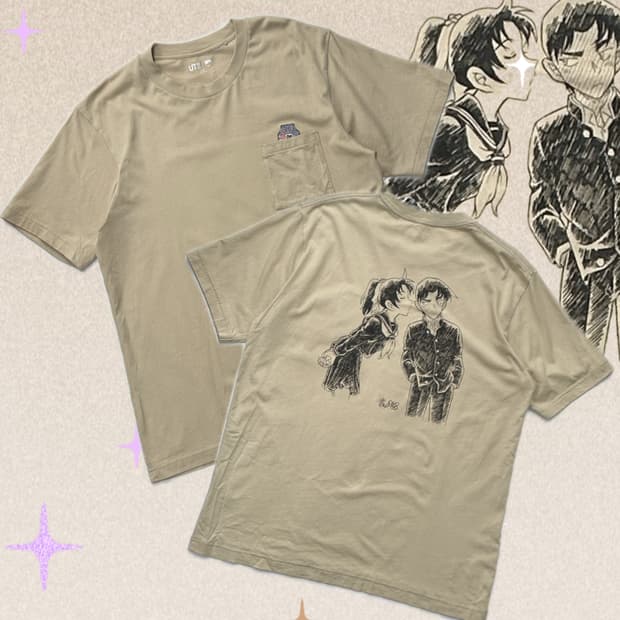 재팬 유니클로 UT 빈티지 명탐정 코난 베이지 라운드 반팔 티셔츠