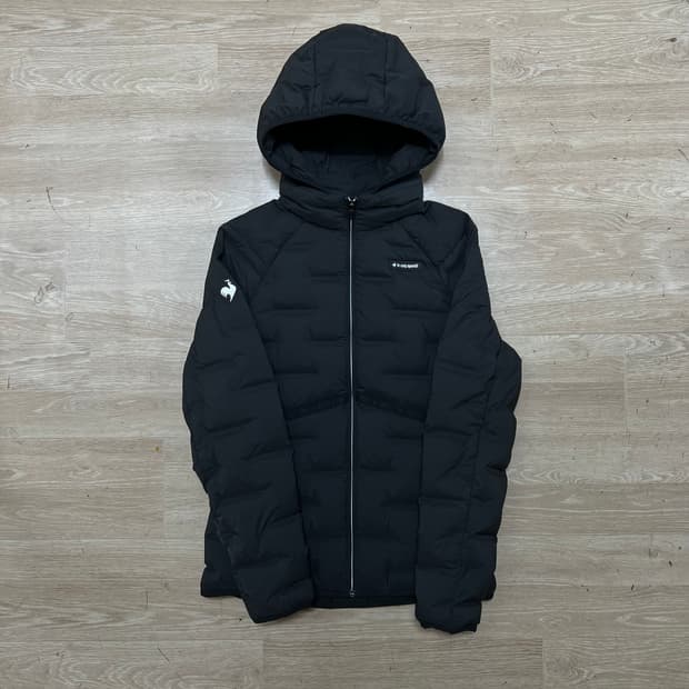 르꼬끄 여성 구스다운 와펜 후드 경량 패딩 점퍼 [블랙] M/90