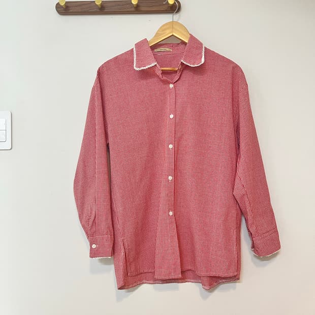 오버핏 레드셔츠 깅엄체크셔츠