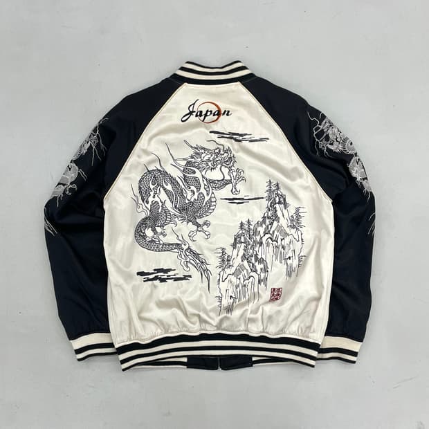 카라쿠리 타마시 드래곤 용 자수 오리엔탈 리버시블 스카쟌 자켓