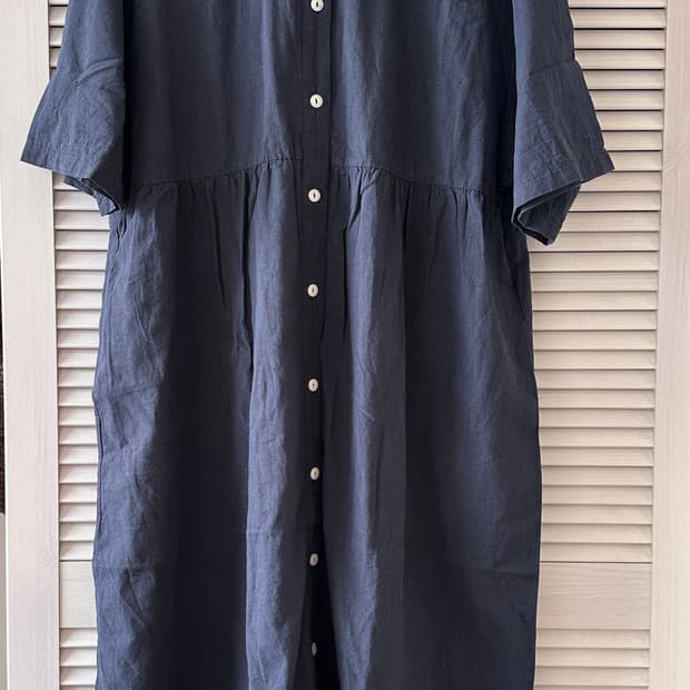 빈티지 모크넥 코튼 반팔 원피스