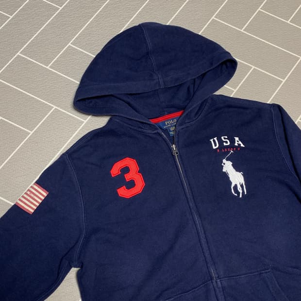 폴로 빅포니 성조기 후드집업 네이비