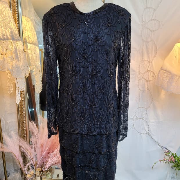 블랙레이스 비즈드레스