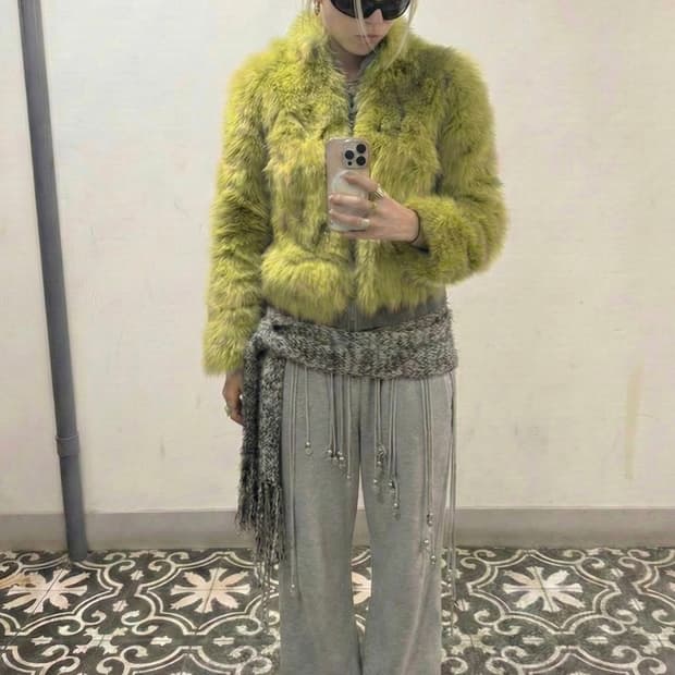 vintage olive fur jacket