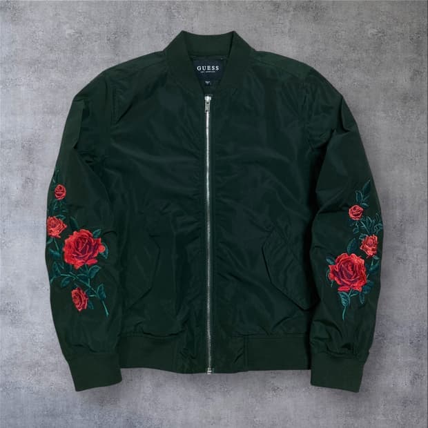 게스 플라워 자수 카키 블루종 자켓