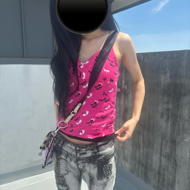 하이힐 패턴 캐미솔 탑 갸루