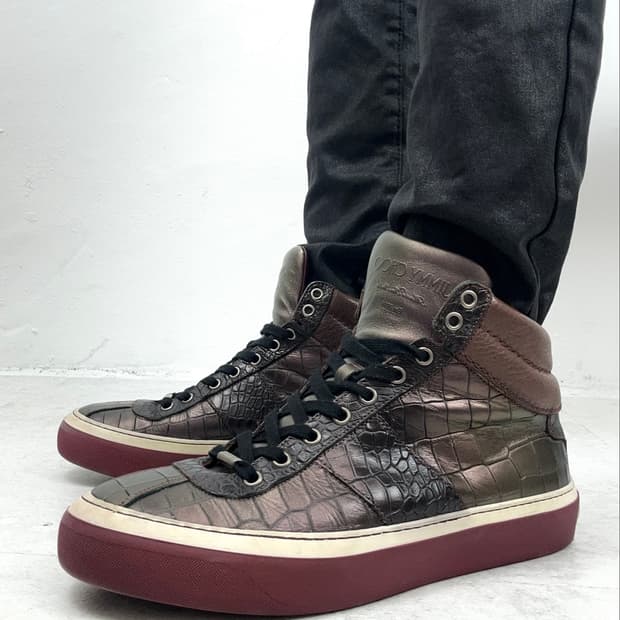 Jimmy Choo Croc Embossed High-Top Leathe
