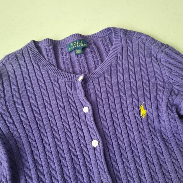폴로랄프로렌 퍼플 케이블 니트 가디건