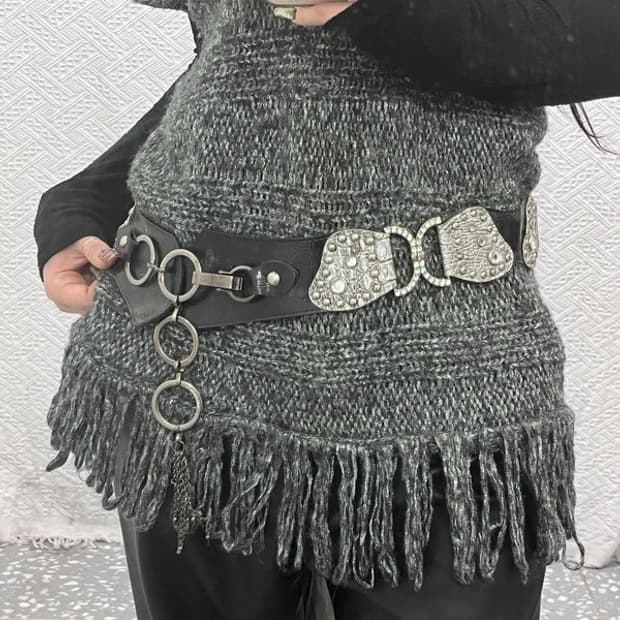 빈티지 스트릿 펑크 갸루 큐빅 스터드 가죽 벨트 C09607