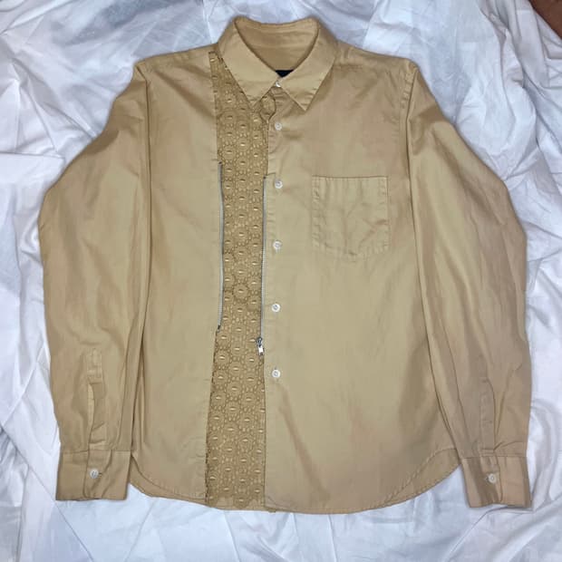 꼼데가르송 트리콧 베이지 레이스 패널 집업 셔츠