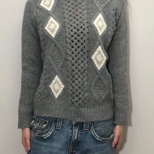 빈티지 그레이 레이스 니트