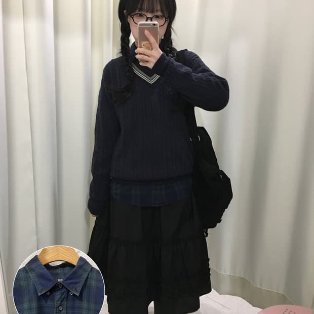 프레피룩 일본 여고생룩 니트 + 셔츠 상의 세트
