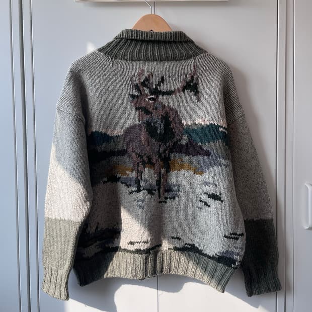 University shop 빈티지 사슴 풍경 코위찬 집업