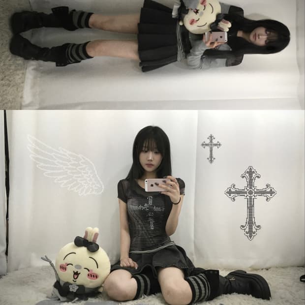 2000 Archives 딱붙 시스루 반팔 데일리 펑크 코디세트