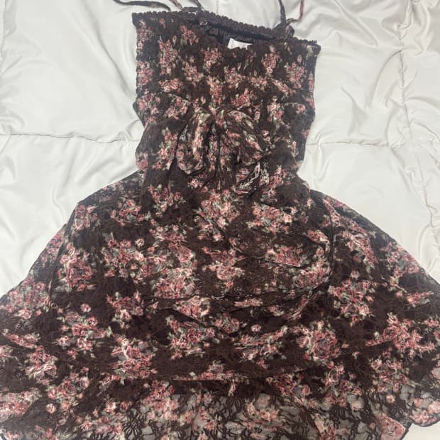 빈티지 리즈리사 브라운 플로럴 레이스 딸기초코 원피스 히메갸루 로리타