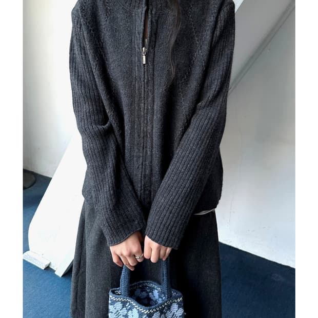 Wool boucle felted zip jacket