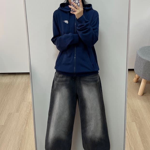 나이키 자수로고 네이비 후드집업