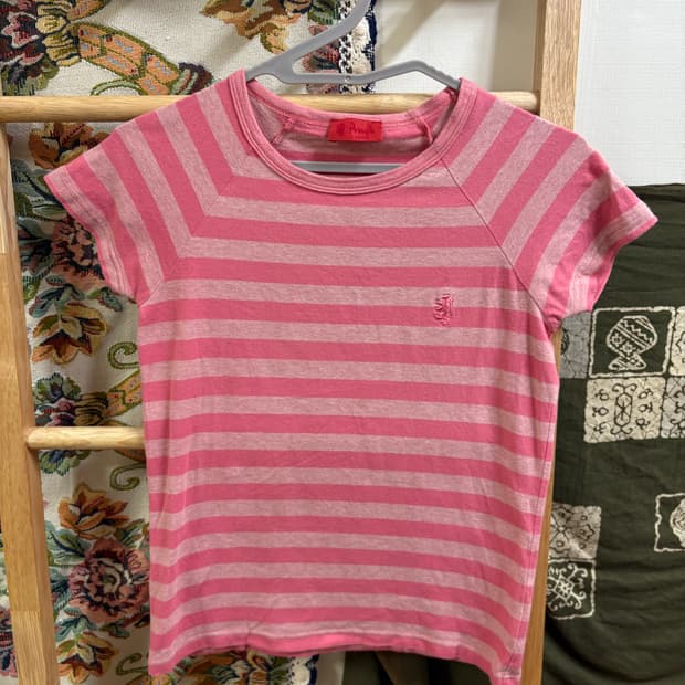 y2k 키치 Pringle 핑크 줄무늬 반팔티