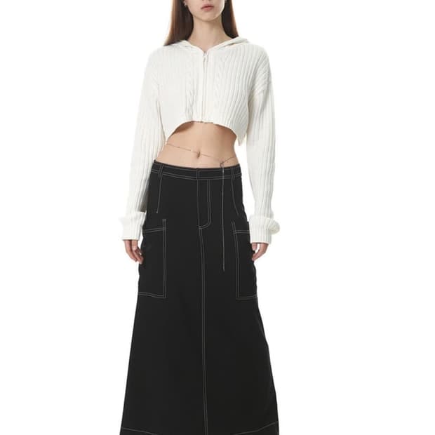 세릭(CERRIC) 콘트라스트 스티치 카고 맥시 스커트