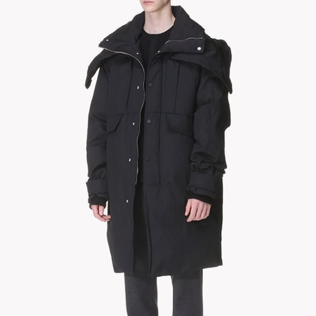 시스템옴므 오버숄더후드 구스다운 패딩/100/블랙