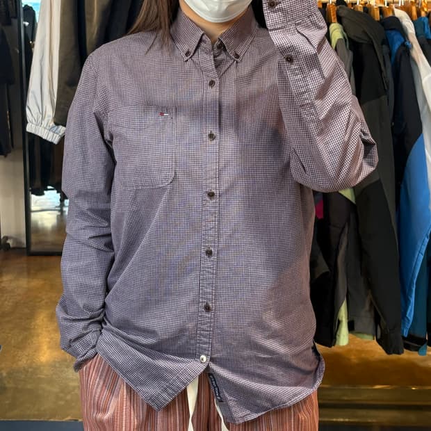 타미힐피거 퍼플 스몰로고 체크셔츠