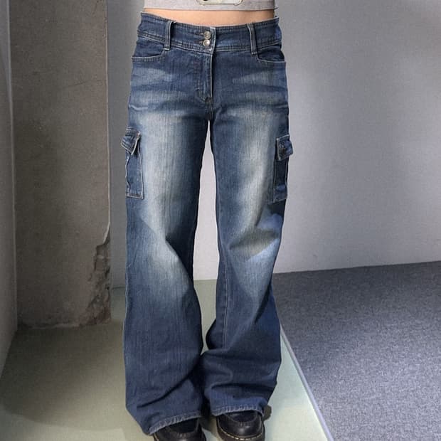 denim cargo bootscut pants