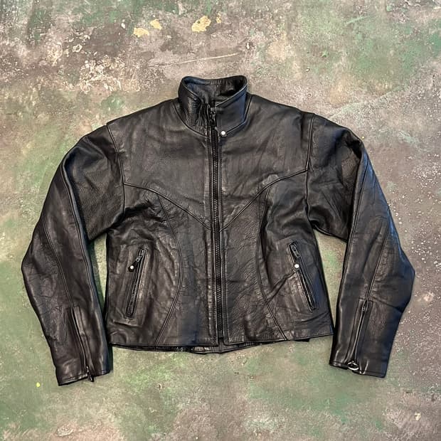 00's Y2K 레더클럽 천연 소 가죽 여성 바이커 자켓