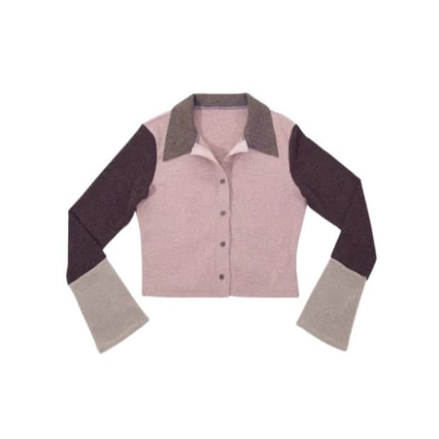 달링유어배드 멀티컬러 니트 셔츠 핑크브라운