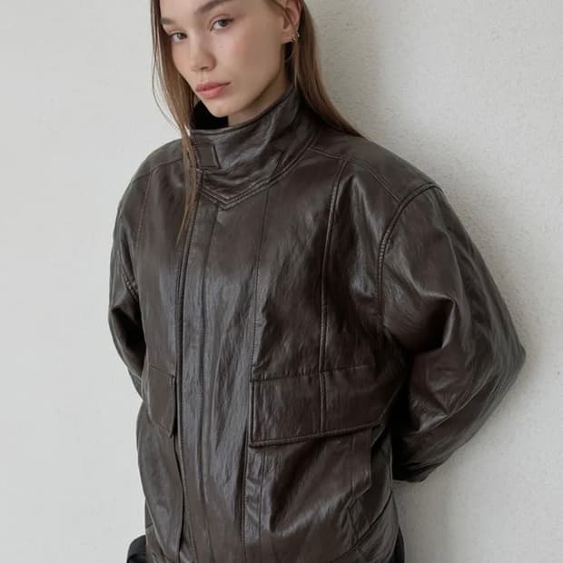 ordes 오데스 빈티지 하이넥 레더 자켓