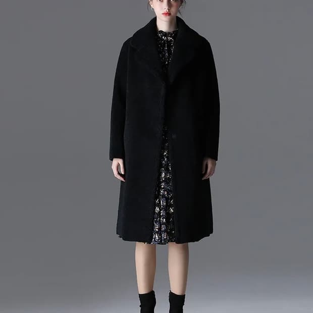 [최상급] 쉬즈미스 핸드메이드 양면코트 / 무스탕 부클 코트 다크네이비