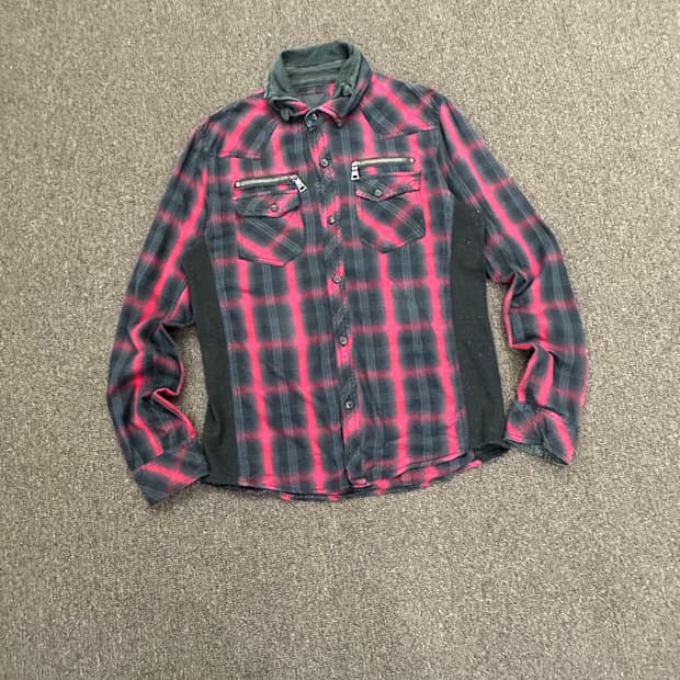 L)In the attic vintage 지퍼 디테일 체크 셔츠