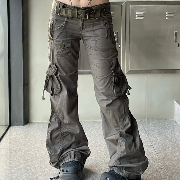 카키 부츠컷 카고팬츠  