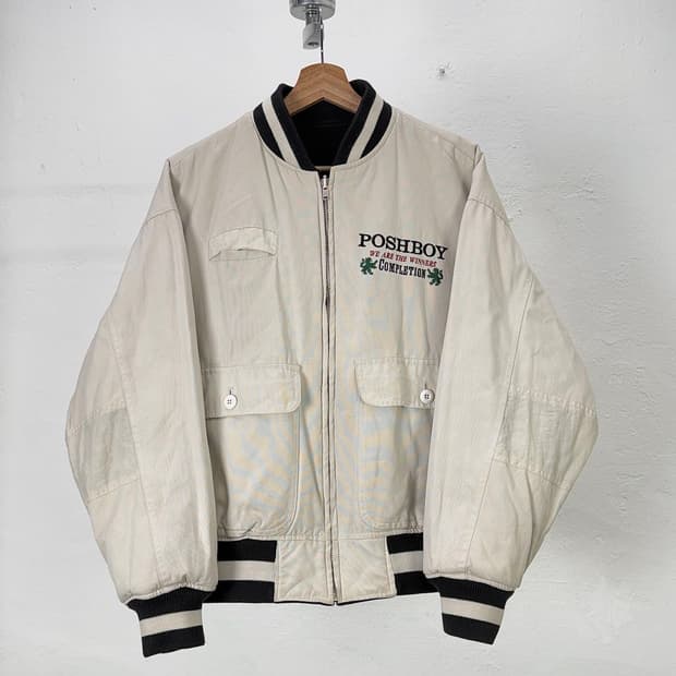 포쉬보이 90s 벨벳 코튼 셔링 블랙 봄버 자켓