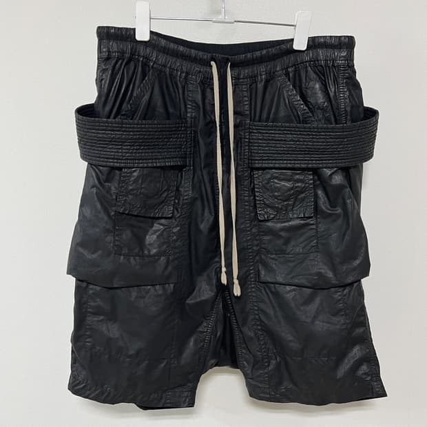 릭오웬스 15SS 다크쉐도우 왁스 코팅 태권도 카고 쇼츠 블랙