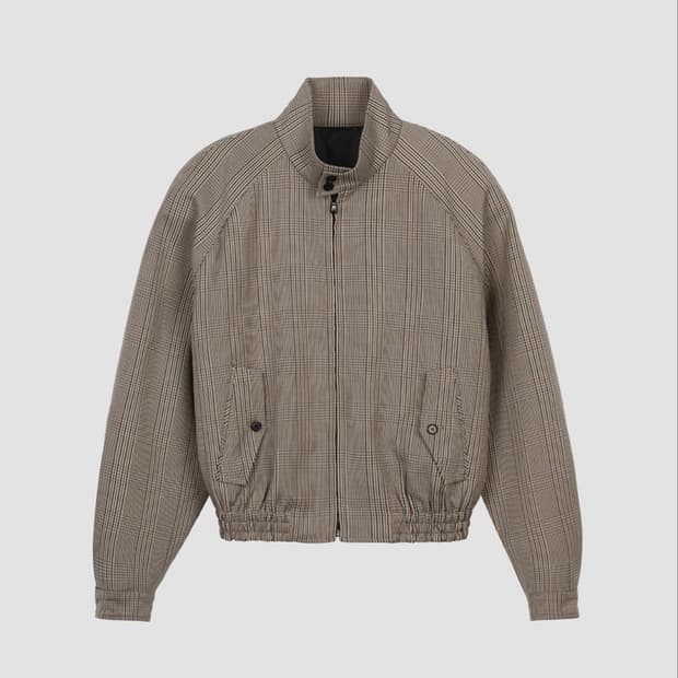 렉토 글렌체크 해링턴 숏 울 자켓 블루종 L