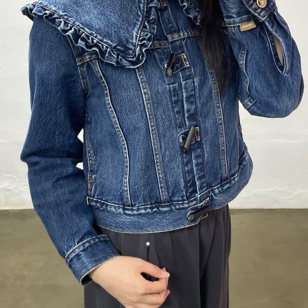GANNI 데님 프릴 데님 자켓 38